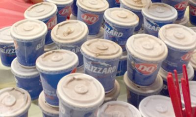 close up of a dozen stacked mini Blizzard frozen treats